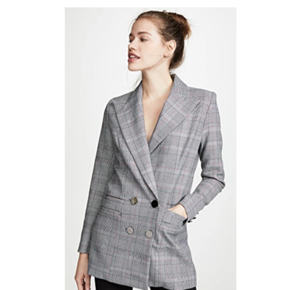 Vatanika Women's Double Breasted Grey Checked Blazer Size 8